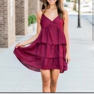 PINK LILY Medium Maroon Ruffle Dress